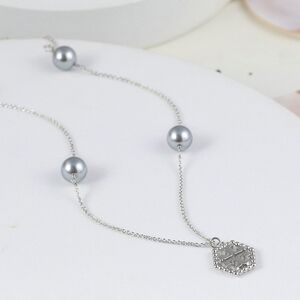 Tory Burch Silver Necklace with Gray Pearls